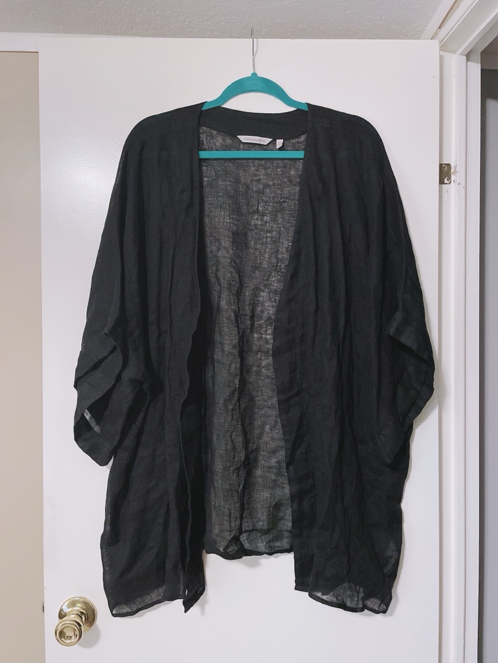 Soft Surroundings Black Linen One Size Kimomo Cardigan.